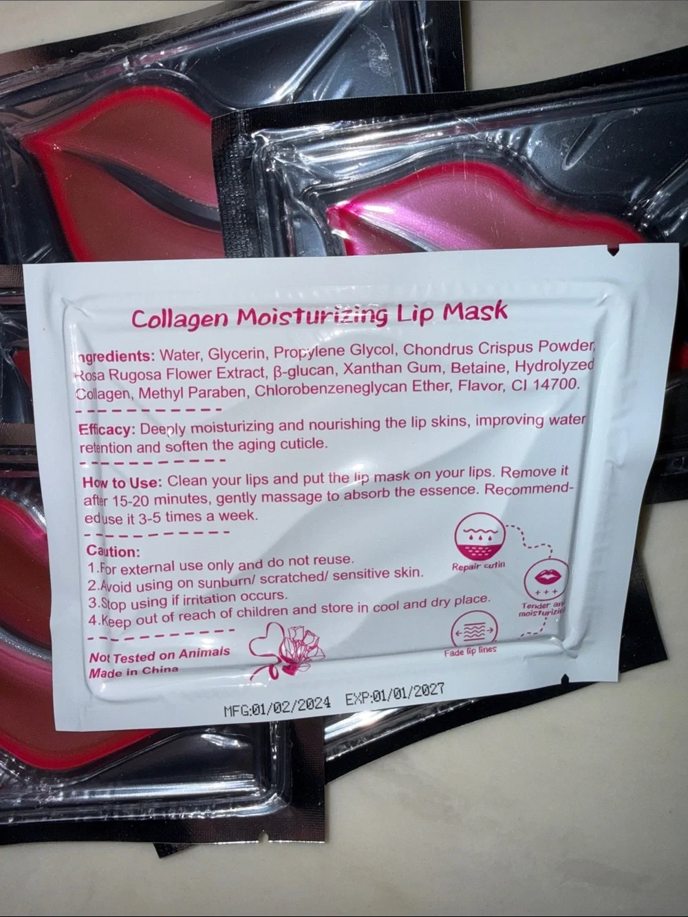 Hydrating Pink Lip Mask Treatment - Single Use Patch